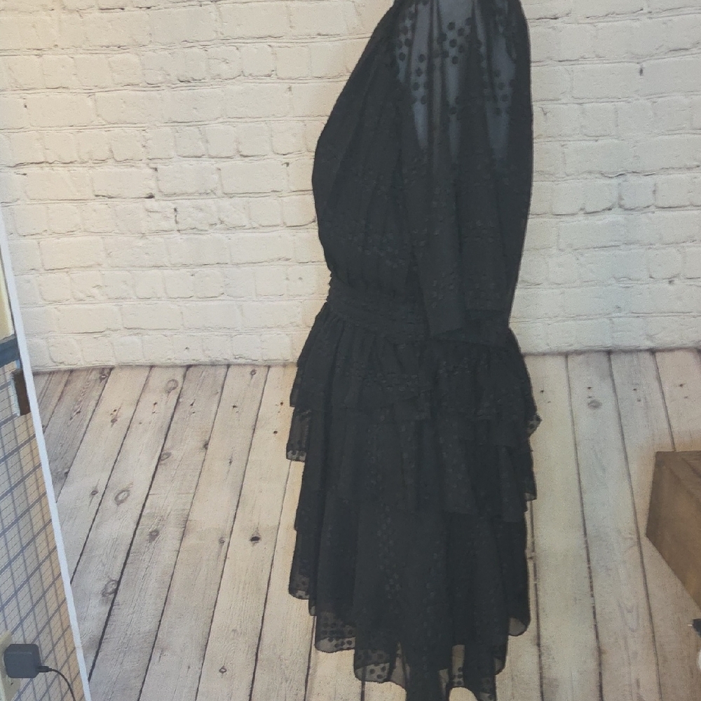 Black Ruffle V-Neck Mini Dress - Picture 7 of 10